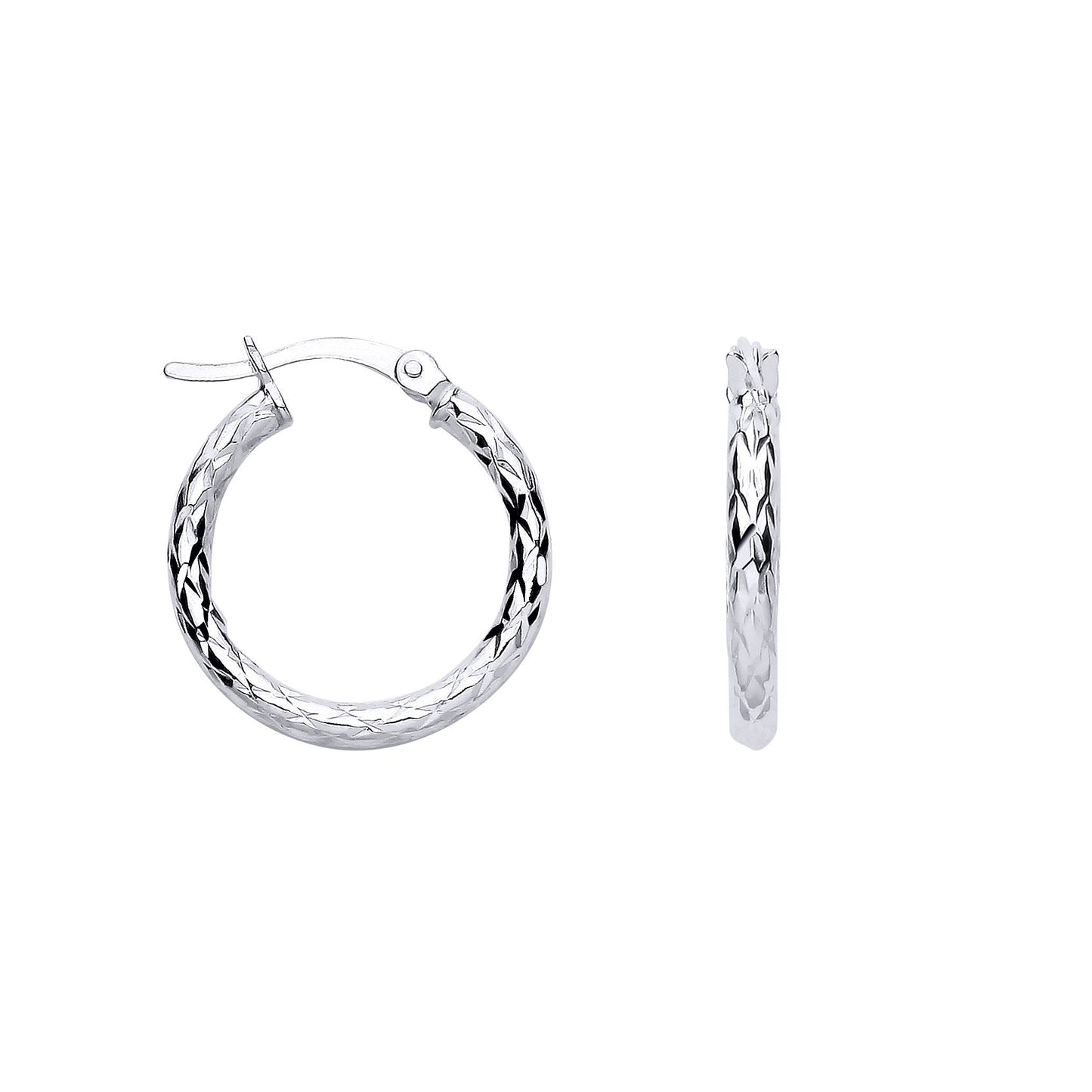 Silver  Diamond-cut Criss Cross Round Hoop Creole Earrings - ER183