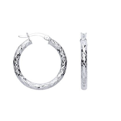 Silver  Hammered Crinkle Wreath Hoop Earrings - ER184
