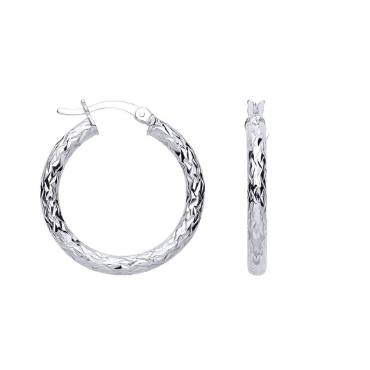 Silver  Hammered Crinkle Wreath Hoop Earrings - ER184