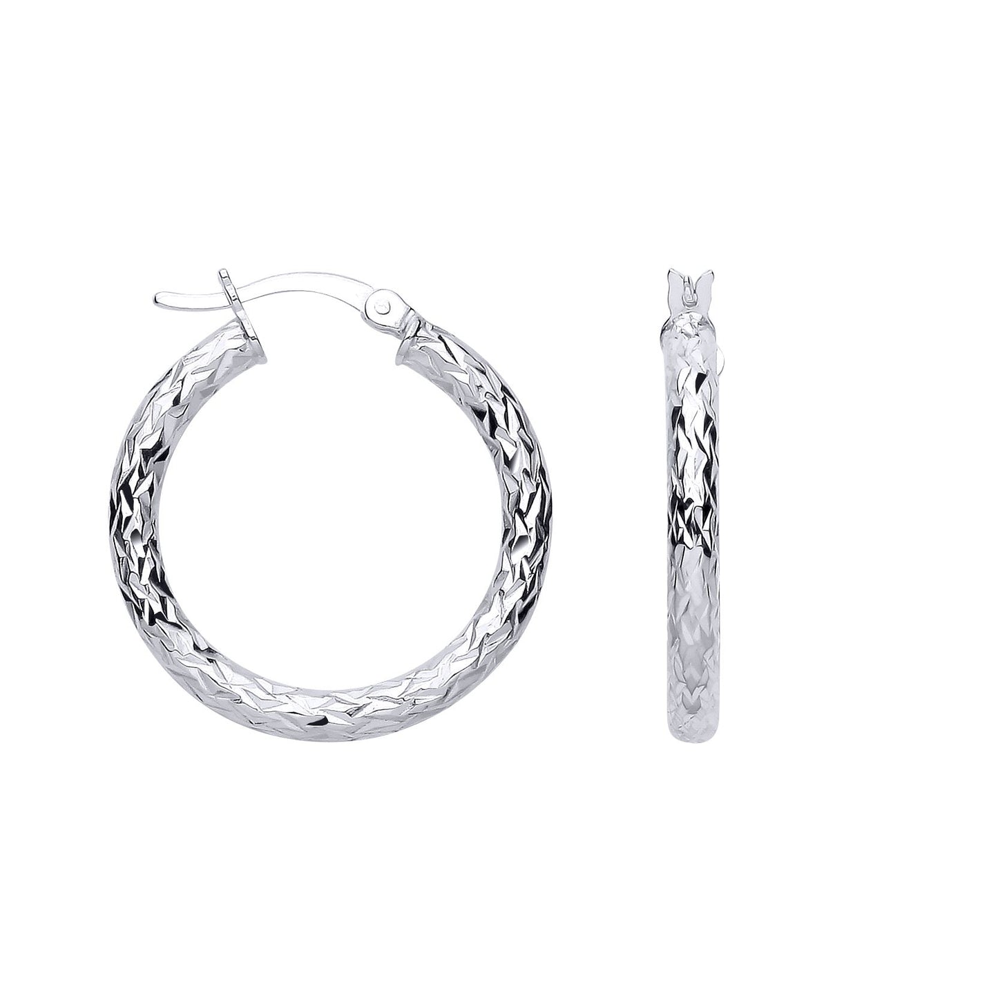 Silver  Hammered Crinkle Wreath Hoop Earrings - ER184