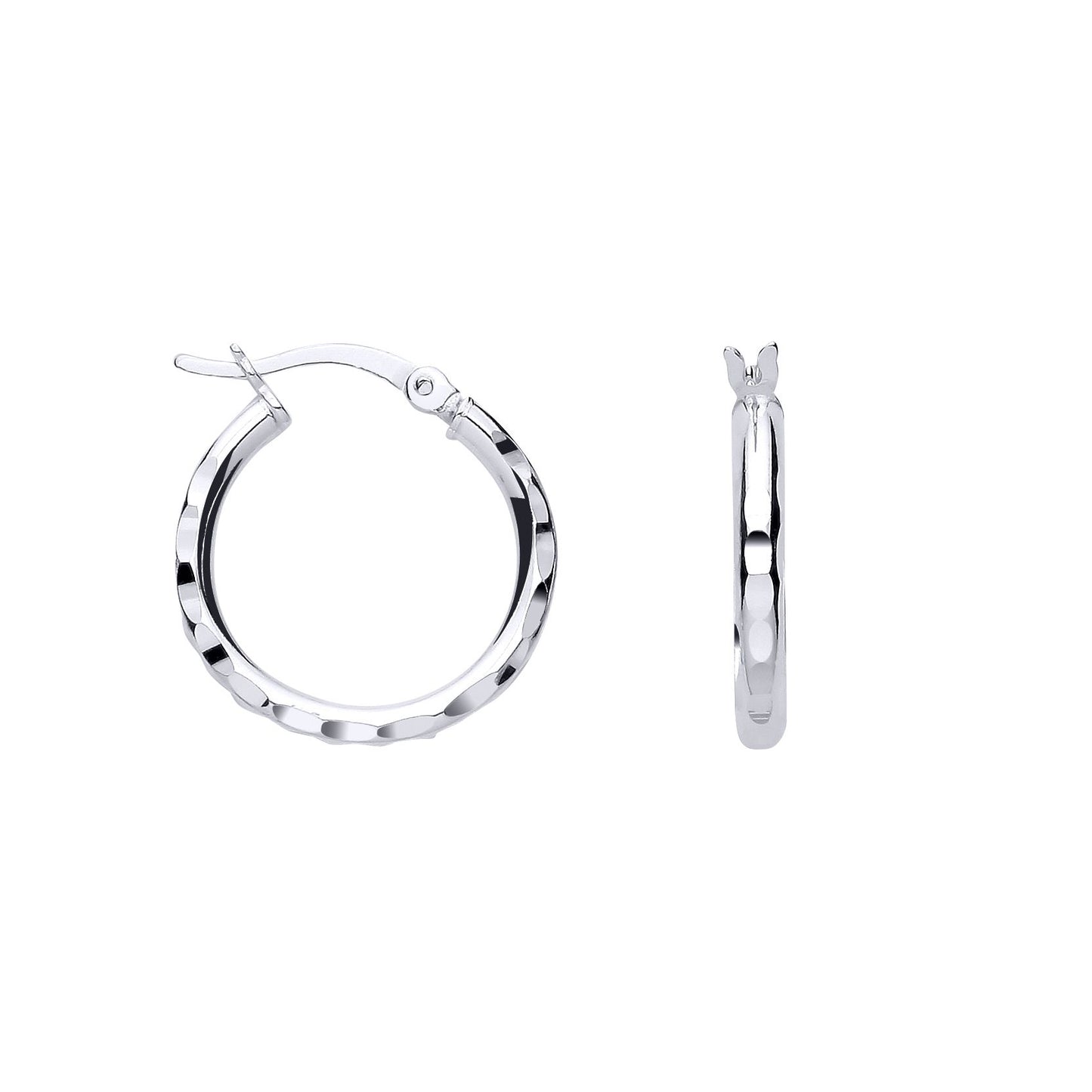 Silver  Diamon-cut Faceted Round Hoop Creole Earrings - ER185