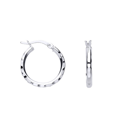 Silver  Diamon-cut Faceted Round Hoop Creole Earrings - ER185