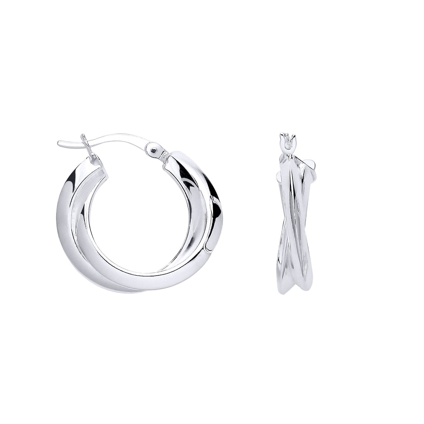 Silver  Knife Edge Double Hoop Creole Earrings - ER187