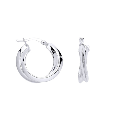 Silver  Knife Edge Double Hoop Creole Earrings - ER187