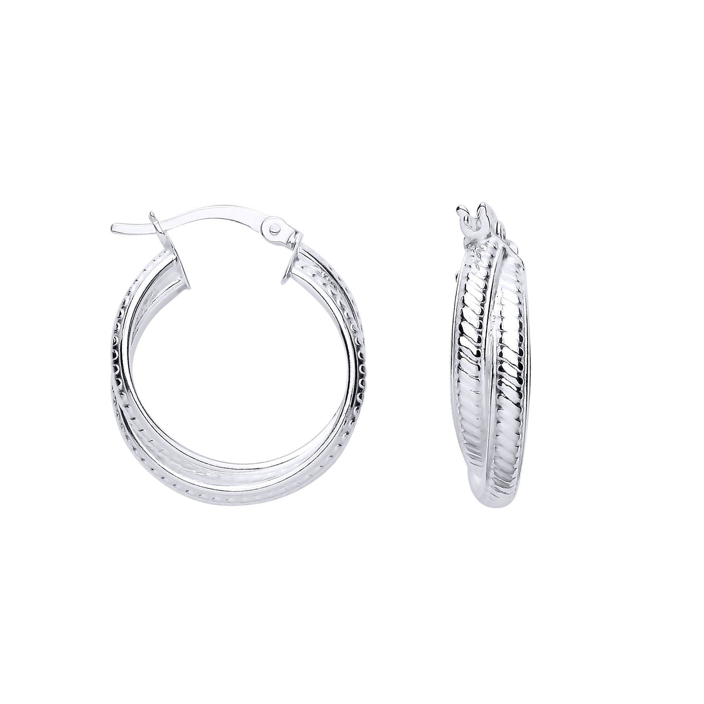Silver  Ribbed Scroll Double Hoop Creole Earrings - ER188