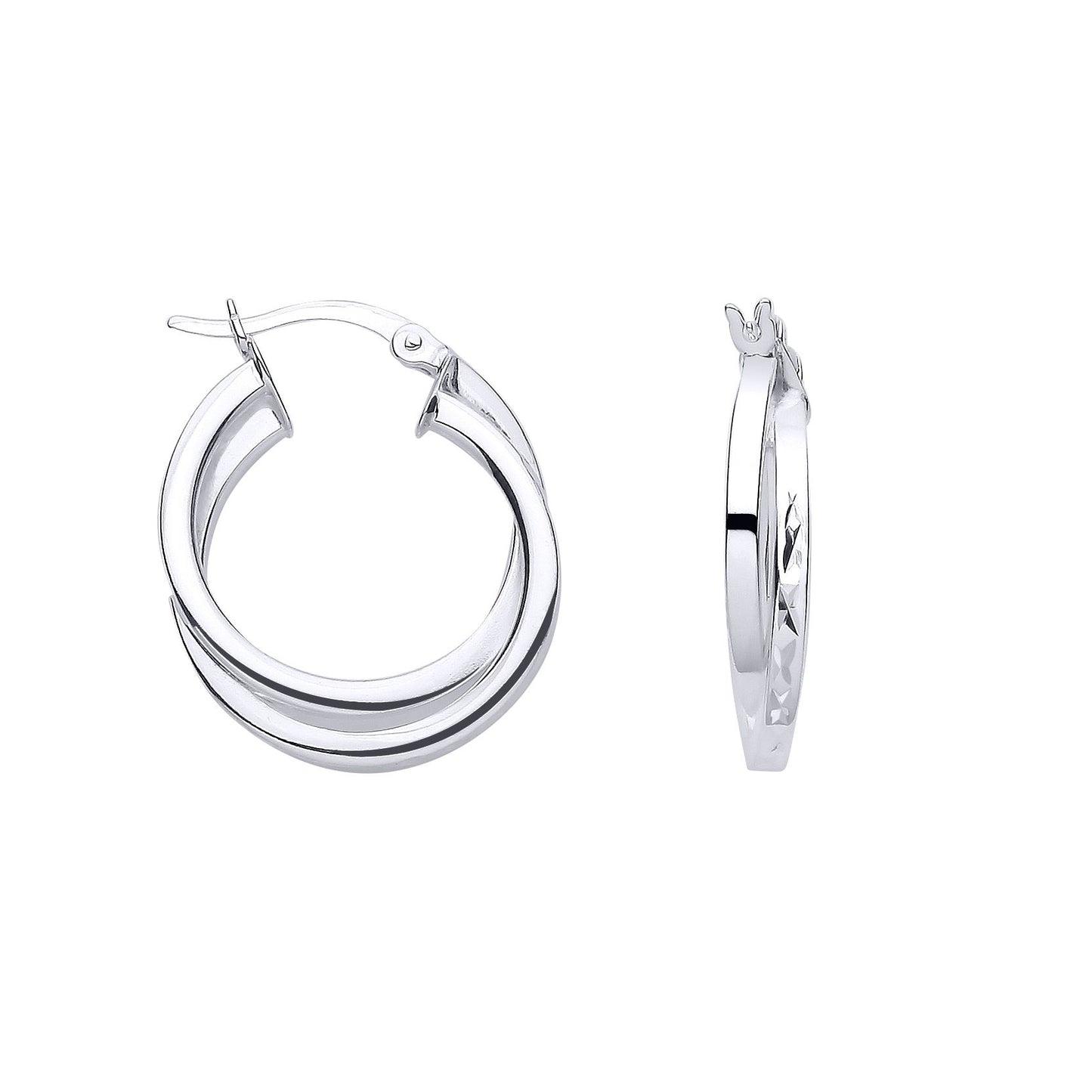 Silver  Square Tube Criss Cross Double Hoop Creole Earrings - ER189