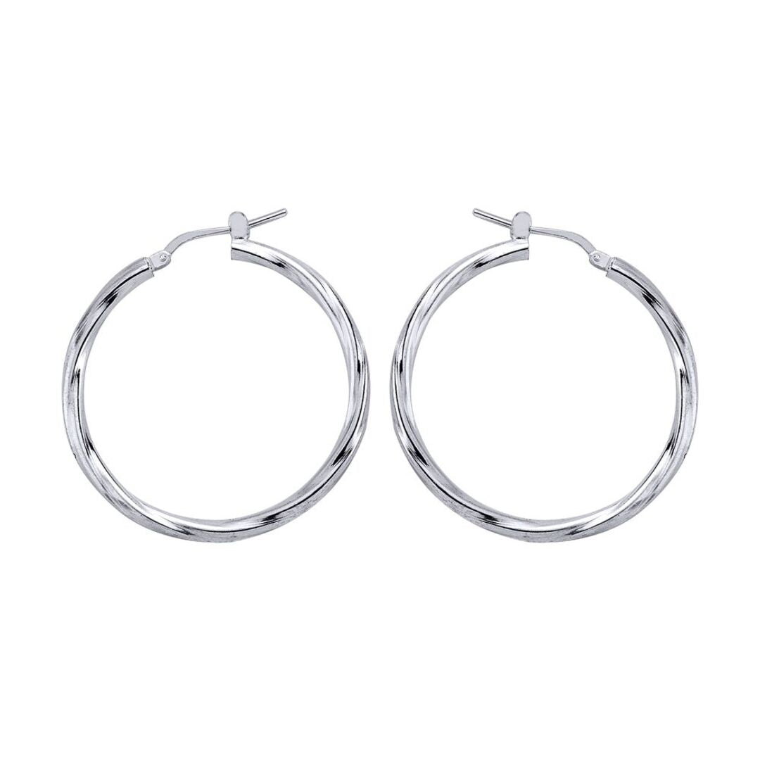 Silver  Twisted Hoop Earrings 37mm - ER18