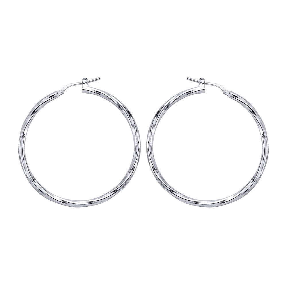 Silver  Twisted Hoop Earrings 48mm - ER19