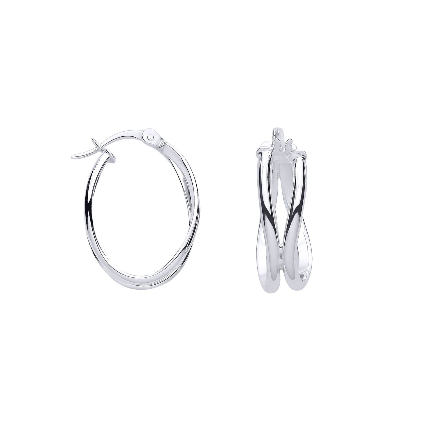 Silver  Oval Twist D-Shape Oval Hoop Creole Earrings - ER190