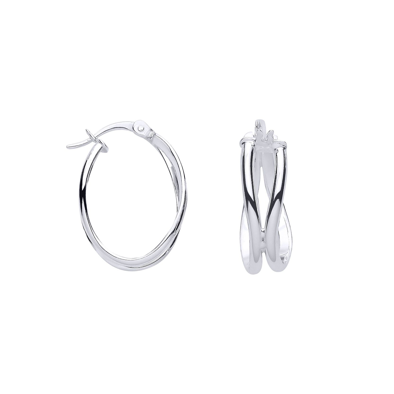 Silver  Oval Twist D-Shape Oval Hoop Creole Earrings - ER190