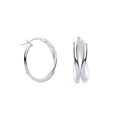 Silver  Oval Twist D-Shape Oval Hoop Creole Earrings - ER190