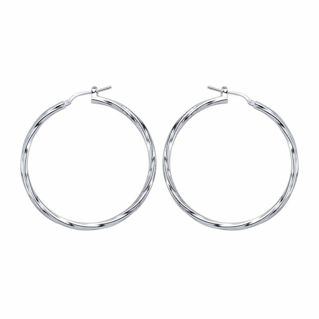 Silver  Twisted Hoop Earrings 48mm - ER19