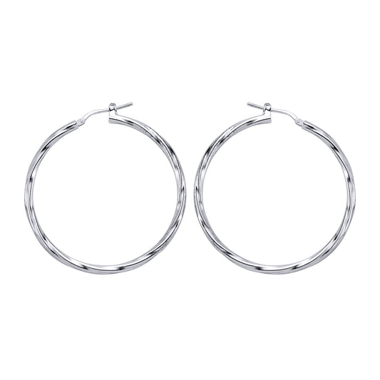 Silver  Twisted Hoop Earrings 48mm - ER19