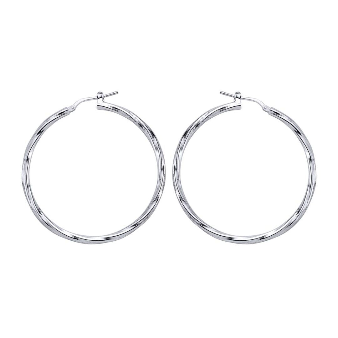 Silver  Twisted Hoop Earrings 48mm - ER19