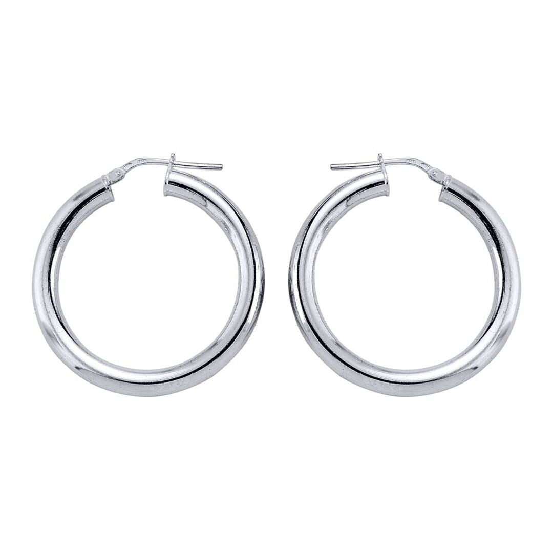 Silver  Round Tube Polished Hoop Earrings 33mm - ER1