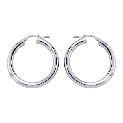Silver  Round Tube Polished Hoop Earrings 33mm - ER1