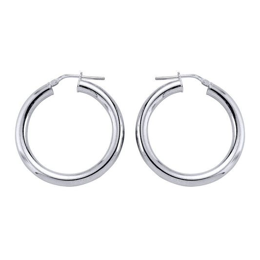 Silver  Round Tube Polished Hoop Earrings 33mm - ER1