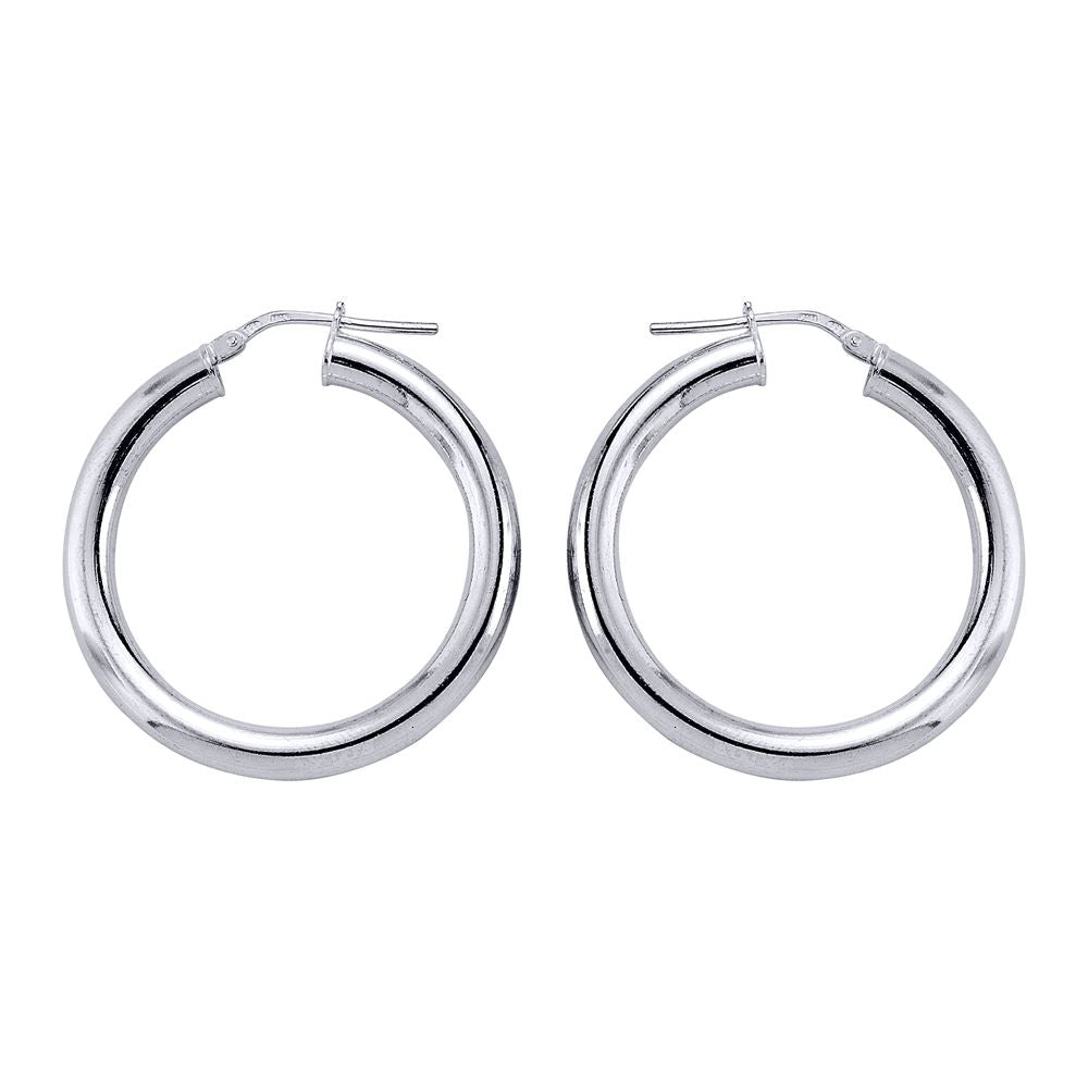 Silver  Round Tube Polished Hoop Earrings 33mm - ER1