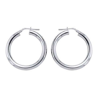 Silver  Round Tube Polished Hoop Earrings 33mm - ER1