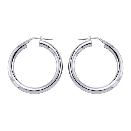 Silver  Round Tube Polished Hoop Earrings 33mm - ER1