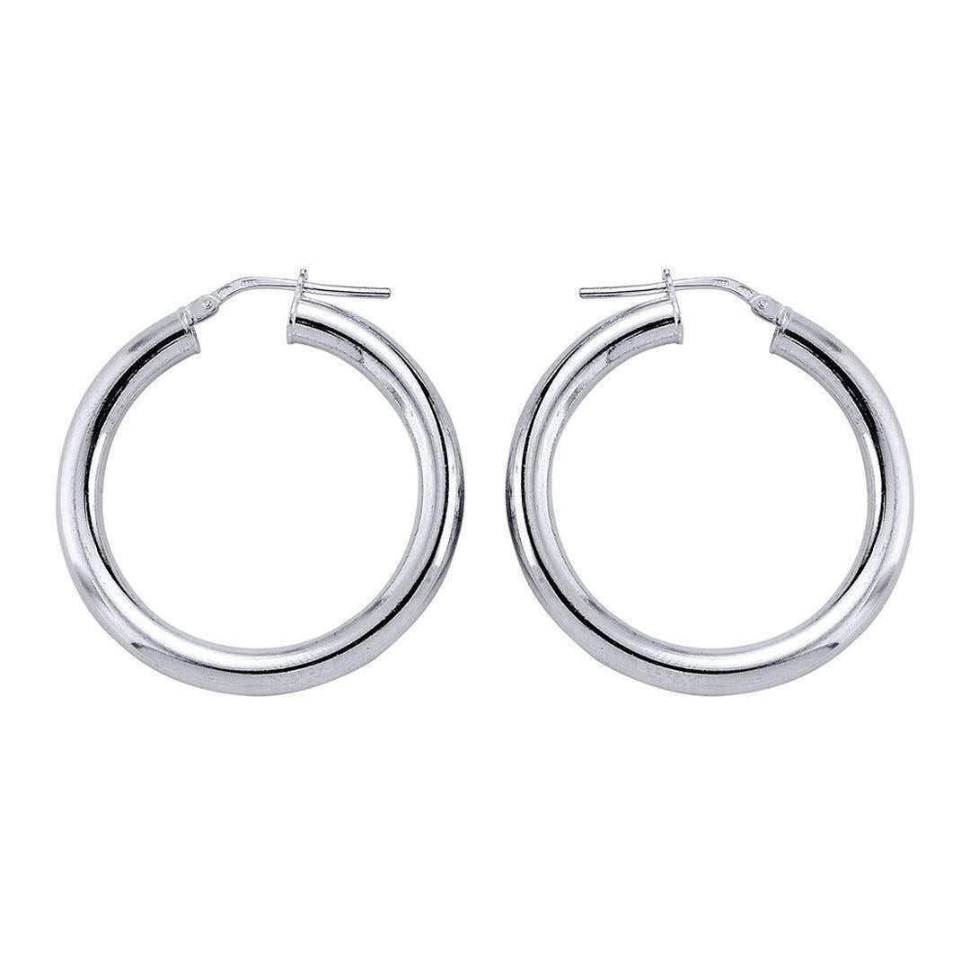 Silver  Round Tube Polished Hoop Earrings 33mm - ER1