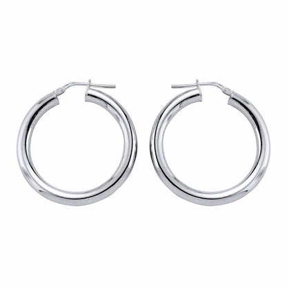 Silver  Round Tube Polished Hoop Earrings 33mm - ER1