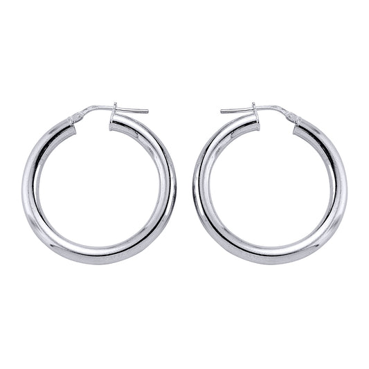 Silver  Round Tube Polished Hoop Earrings 33mm - ER1