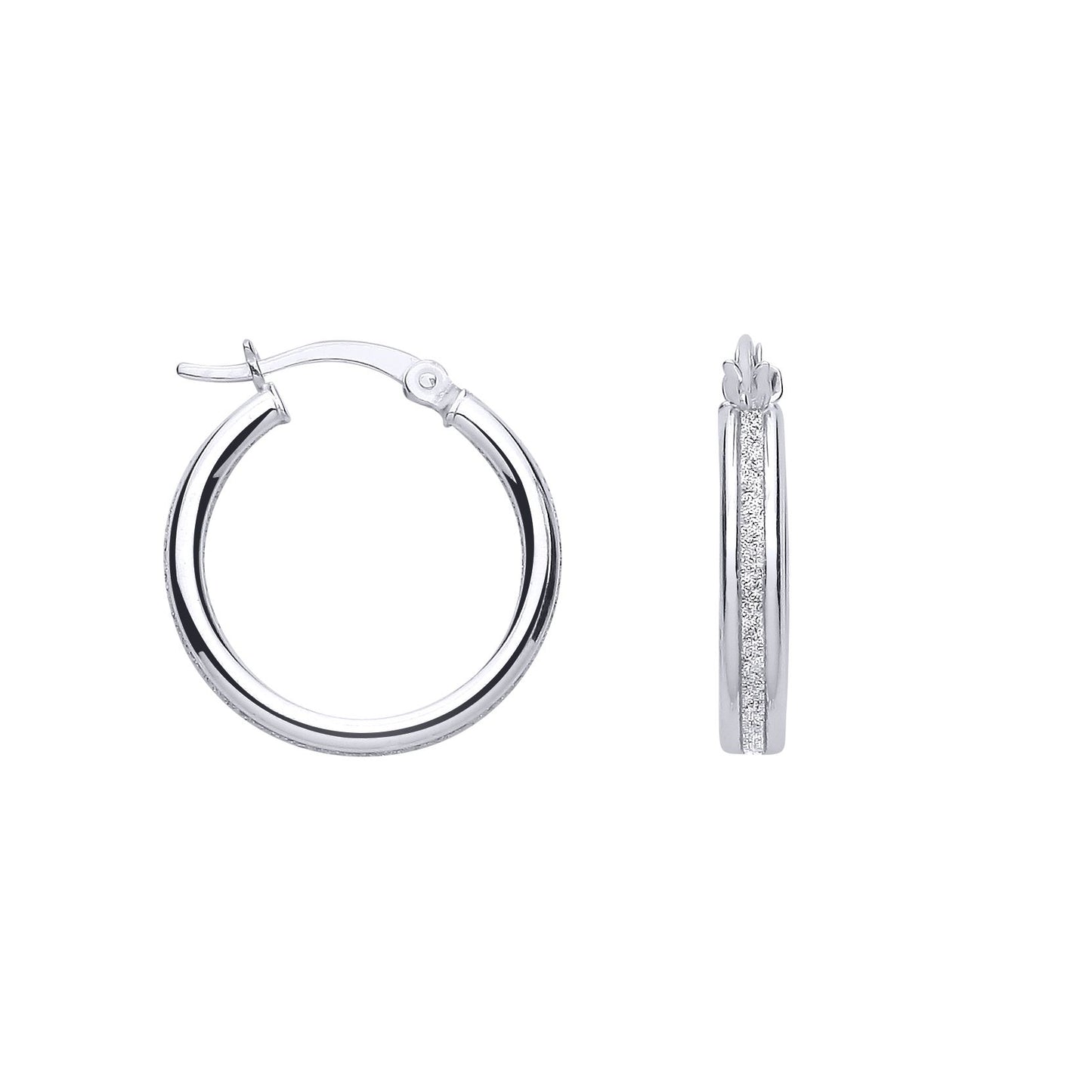 Silver  Channel Moondust Round Hoop Creole Earrings - ER200