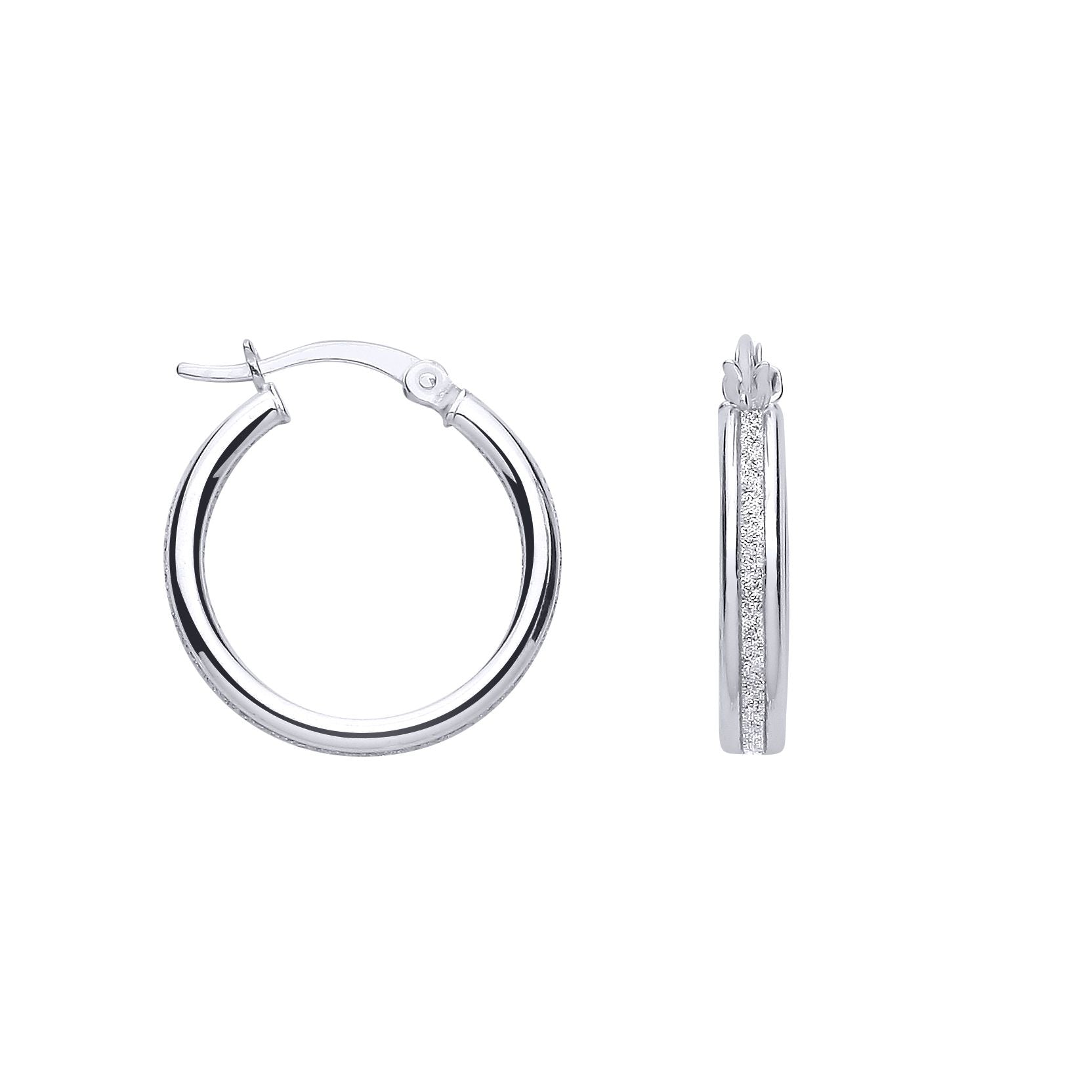 Silver  Channel Moondust Round Hoop Creole Earrings - ER200