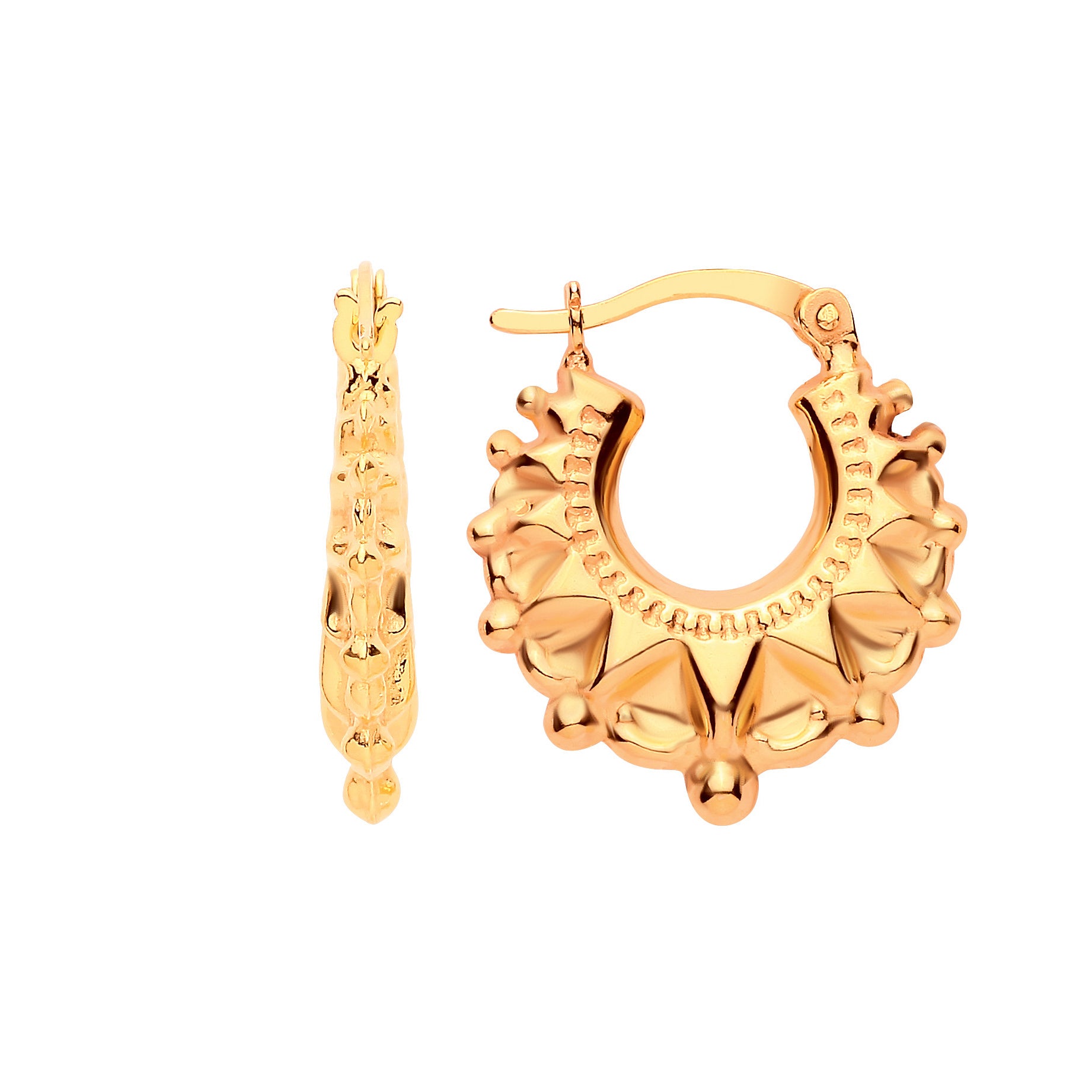 Gold-plated Silver  Victorian Gypsy Spike Creole Earrings Medium - ER202G