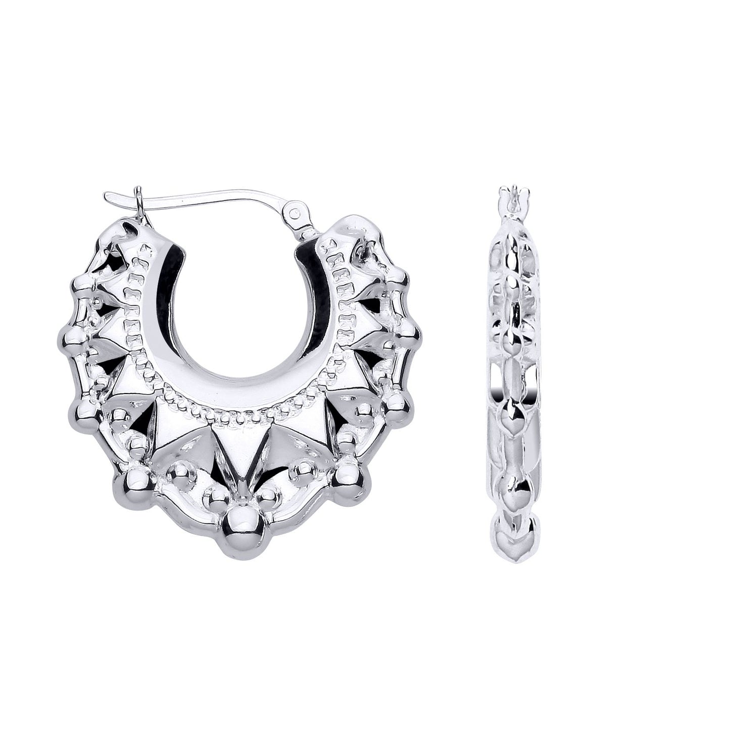 Silver  Round Victorian Gypsy Spike Creole Earrings Large - ER203