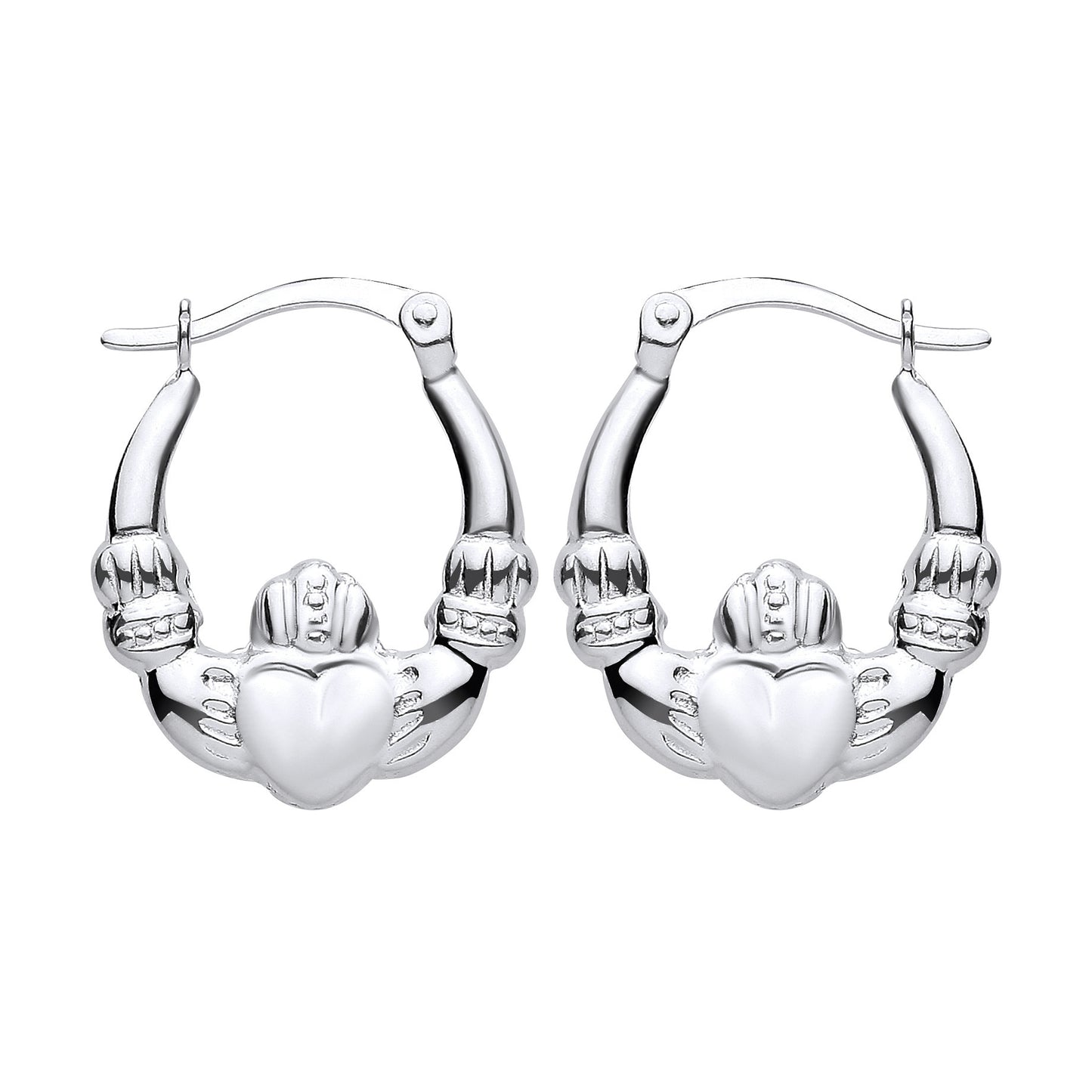 Silver  Puffed Claddagh Creole Earrings Small - ER204SML