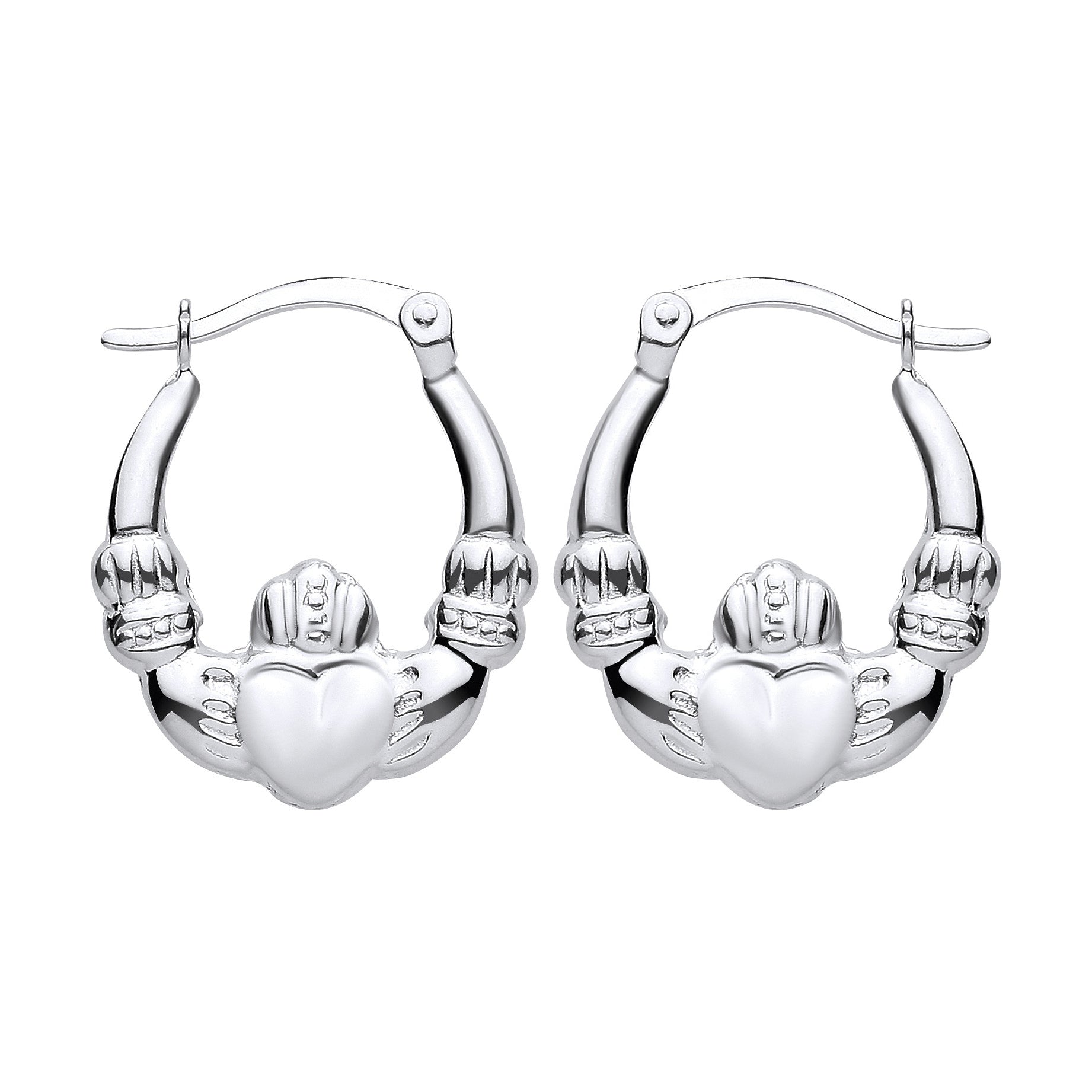 Silver  Puffed Claddagh Creole Earrings Small - ER204SML