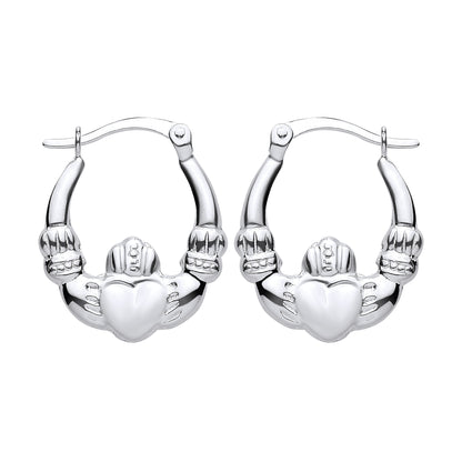 Silver  Puffed Claddagh Creole Earrings Small - ER204SML