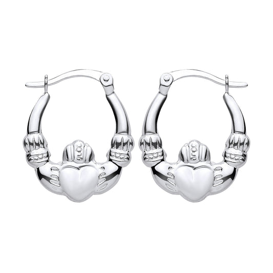 Silver  Puffed Claddagh Creole Earrings Small - ER204SML