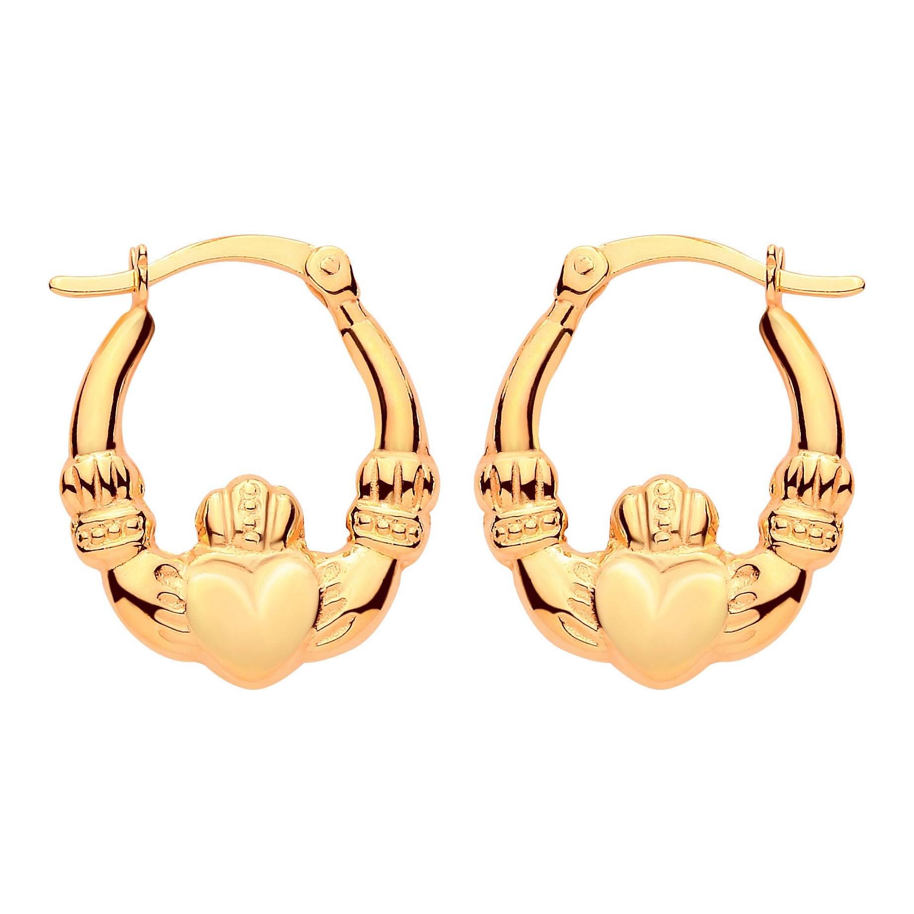 Gold-plated Silver  Puffed Claddagh Creole Earrings Small - ER204SMLG