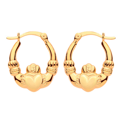 Gold-plated Silver  Puffed Claddagh Creole Earrings Small - ER204SMLG