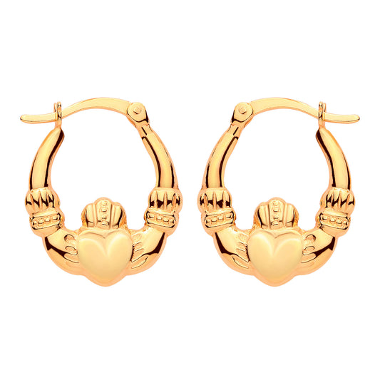 Gold-plated Silver  Puffed Claddagh Creole Earrings Small - ER204SMLG