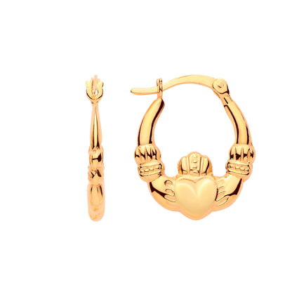 Gold-plated Silver  Puffed Claddagh Creole Earrings Small - ER204SMLG