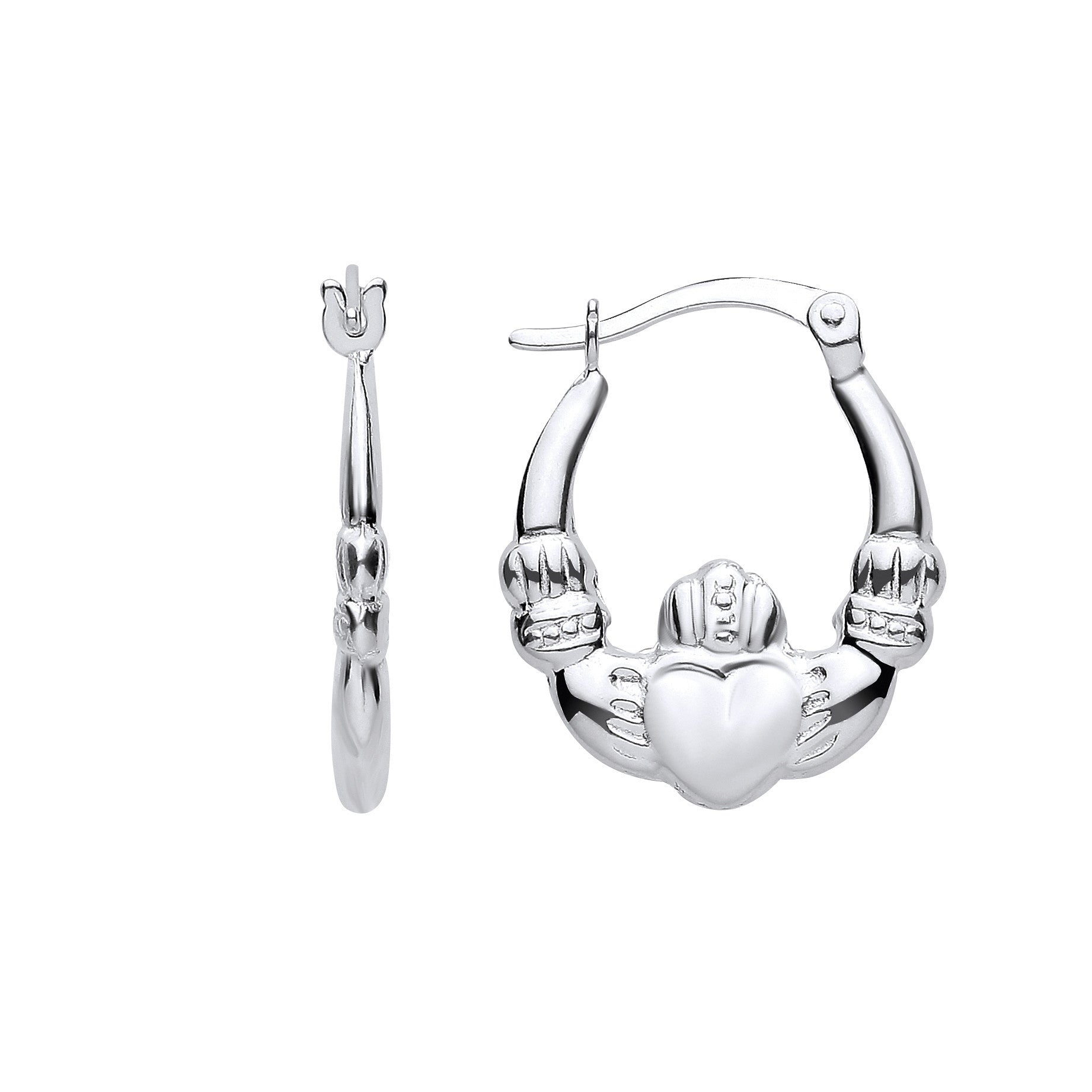 Silver  Puffed Claddagh Creole Earrings Small - ER204SML
