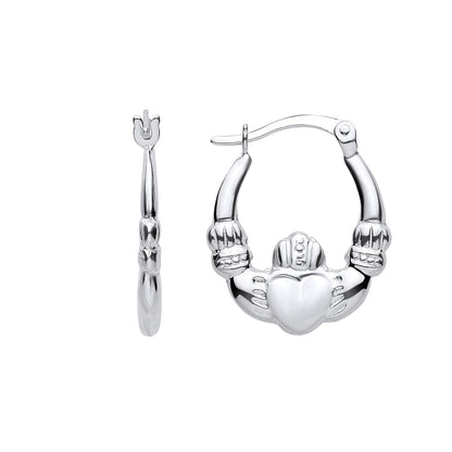 Silver  Puffed Claddagh Creole Earrings Small - ER204SML