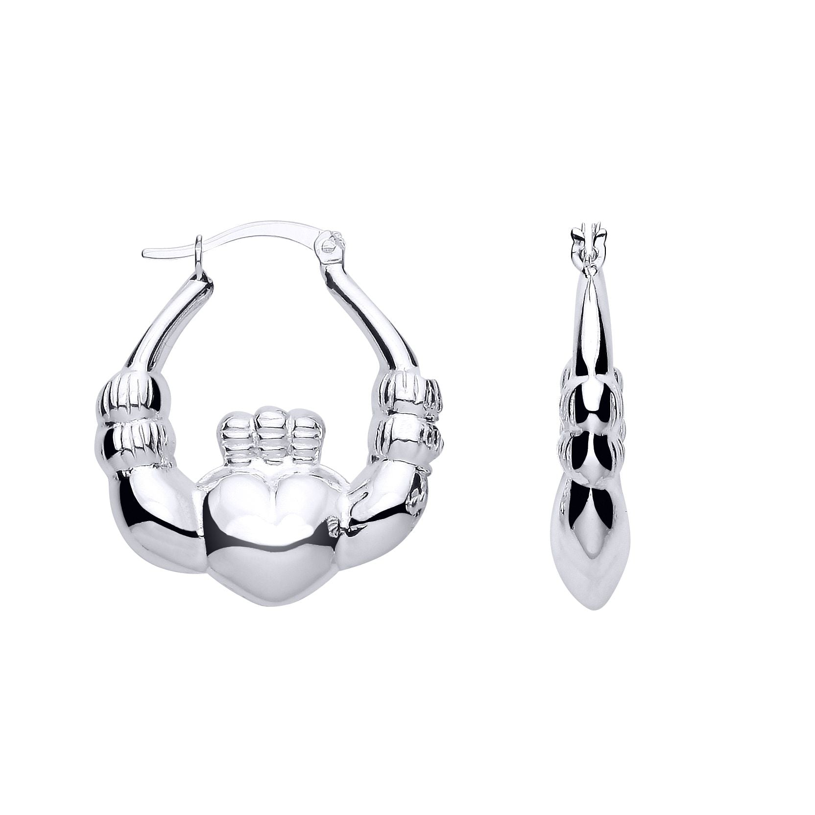 Silver  Puffed Claddagh Creole Earrings - ER204