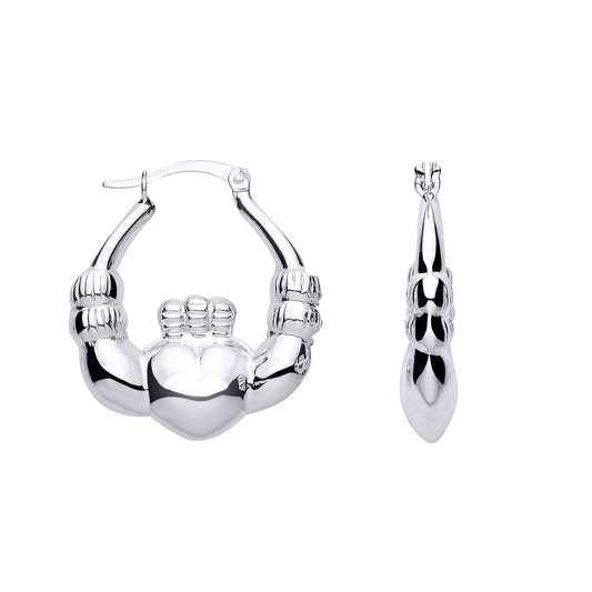 Silver  Puffed Claddagh Creole Earrings - ER204