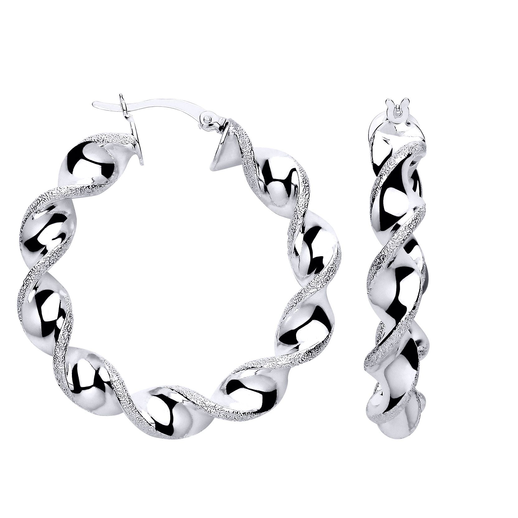 Silver  Moondust Edge Candy Ribbon Twist Hoop Earrings - ER206