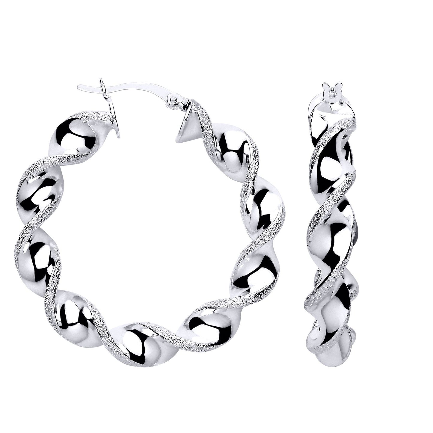 Silver  Moondust Edge Candy Ribbon Twist Hoop Earrings - ER206