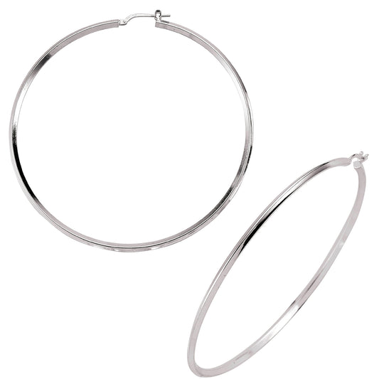 Silver  Round Tube Polished Hoop Earrings 65mm - ER21