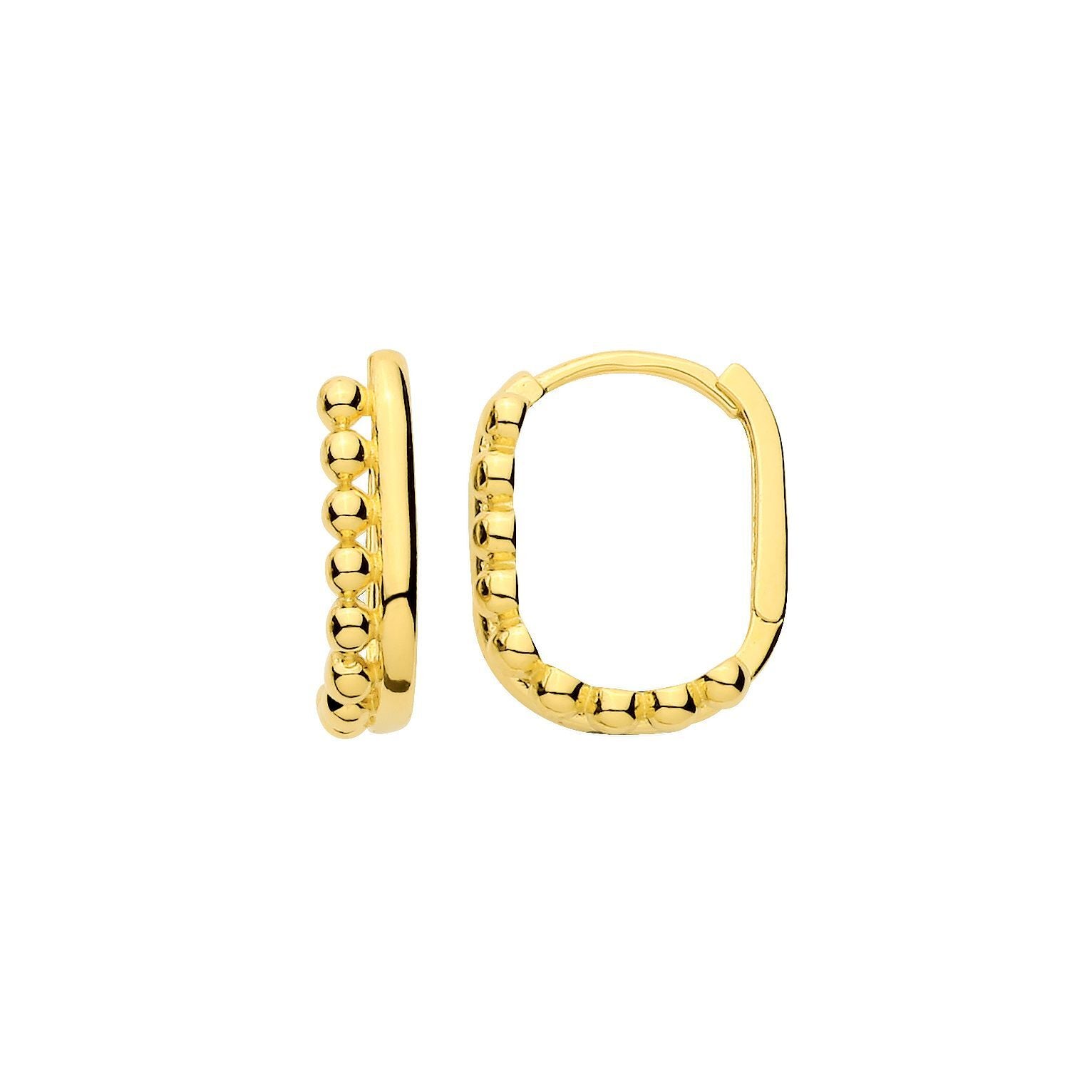 Gilded Silver  Beaded Offset Polished Oval Hoop Earrings - ER222