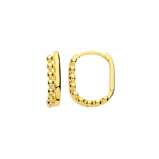 Gilded Silver  Beaded Offset Polished Oval Hoop Earrings - ER222