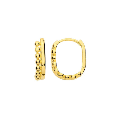 Gilded Silver  Beaded Offset Polished Oval Hoop Earrings - ER222