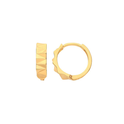 Gilded Silver  Crinkle Pyramid Spikey Huggie Hoop Earrings - ER223